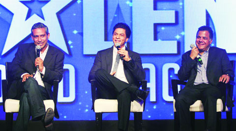 Rav Singh of RFS entertainment, Shah Rukh Khan and Raj Nayak, CEO, Colors