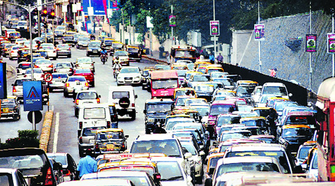 A traffic jam at Peddar road.