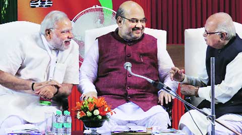 During his speech, BJP National president Amit Shah did not mention anything about the political scenario in Delhi though many senior state leaders were expecting him to do so. (Source: Express photo by Prem Nath Pandey)