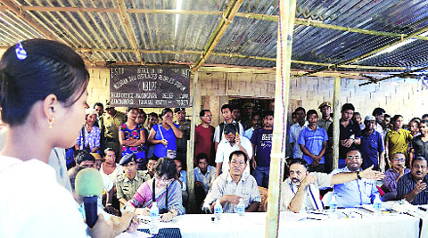 A Centre team visits Reang refugee camps in Kanchanpur on Tuesday. (Source: PTI)