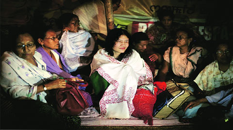 Irom Sharmila with Meira Paibis (Manipuri Mothers); they fear the government will rearrest her in days. ( Source: Express photo by Deepak Shijagurumayum )