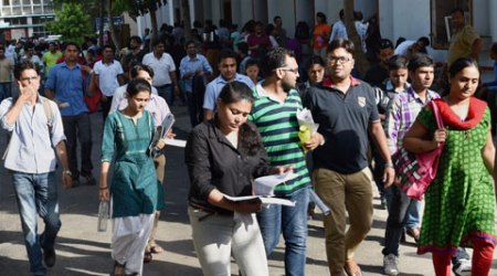 Union Public Service Commission (UPSC) aspirants leave examination centre after their exam in New Delhi on Sunday.