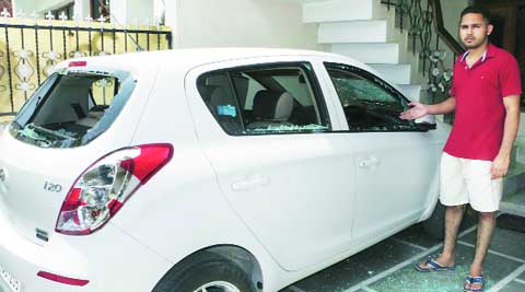 The vandalised car of victim Inderpreet Singh Saini.