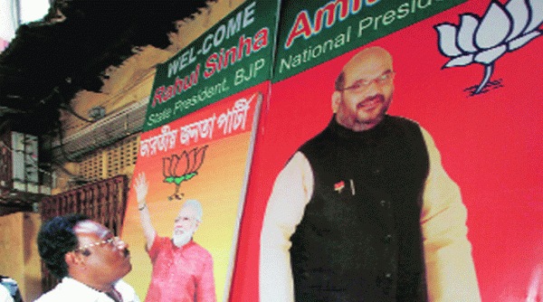 Shamik Bhattacharya at BJP office in Kolkata Wednesday. (Source: express photo by Subham Dutta)