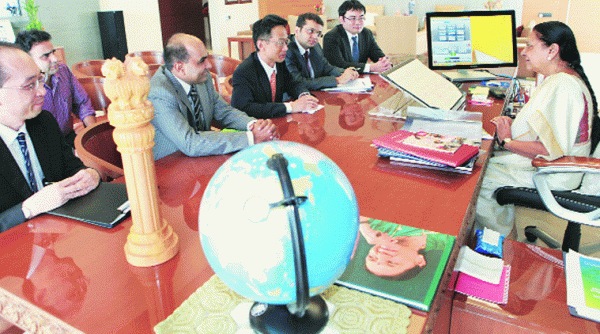 The Japanese delegation meets CM Anandi Patel in Gandhinagar on Thursday. (Source: Express photo)