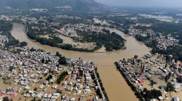 An aerial view of flooded areas in Srinagar on Thursday. (Source: PTI)
