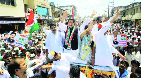 Chavan on way to file his nomination from the Karad South on Saturday. ( Source: Express photo by Prashant Nadkar )