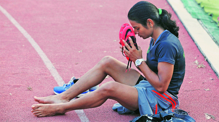 Dutee is surprisingly tiny for an athlete who can squat 150 kg during weight sessions and her build is nothing unusual for a 100 m woman sprinter. (Source: Express photo by Jasbir Malhi)