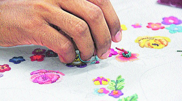 Aneeth Arora’s collection boasts neon-coloured embroidery.