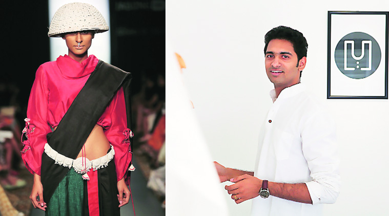 A model wearing an outfit from his Winter/Festive 2014 line ‘Strung Together’(Left); Sreejith Jeevan of Rouka (Right)