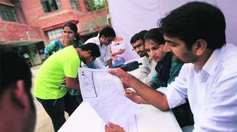Candidates file nomination papers for JNUSU elections on Tuesday. ( Source: Express photo by Tashi Tobgyal )