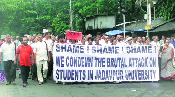 A protest rally in South Kolkata on Sunday. (Source: Express)