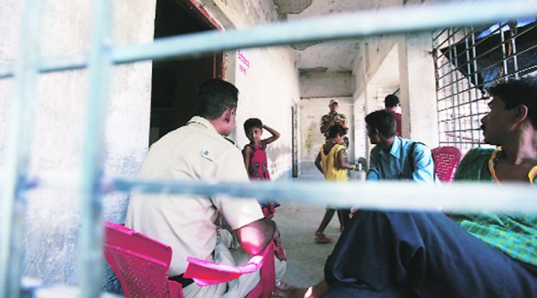 Polling on at Bhojadanga Bagdipara Free Primary School in Basirhat Saturday. (Express by Subham Dutta)