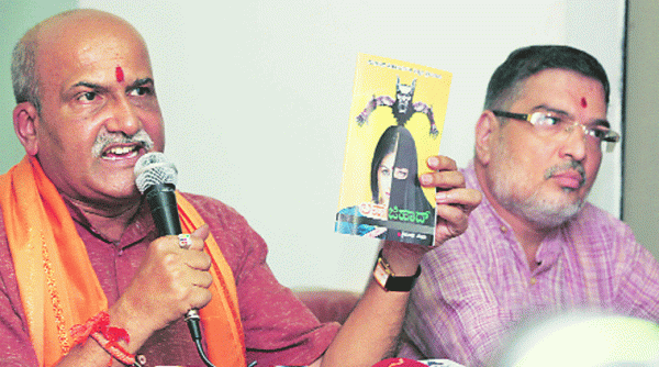 The Sri Ram Sene chief at a press meet in Mumbai on Friday. (Source: Express photo)
