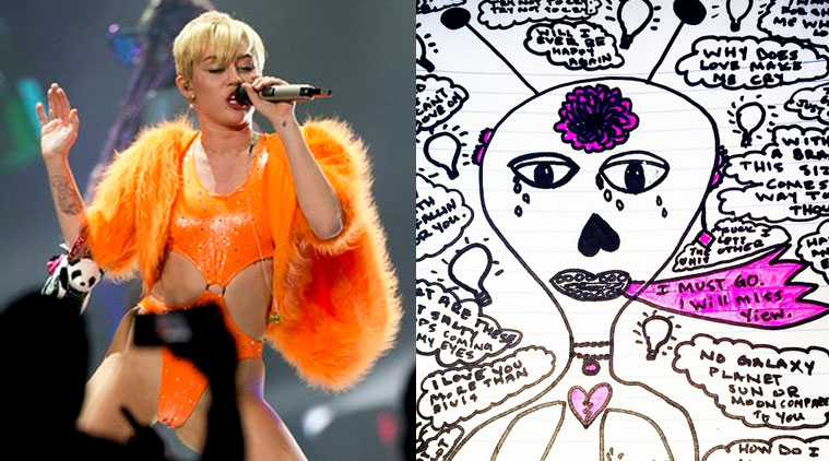 Titled 'early a m drawin' on her Instagram, the surrounding text suggest she's mourning the loss of a past love. The 24-year-old singer split from ex-fiance Liam Hemsworth a year ago.  (Source: AP/Instagram)