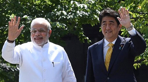 Prime Minister Narendra Modi with his Japanese counterpart Shinzo Abe after visiting Toji Temple in Kyoto on Sunday. (PTI Photo)