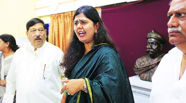 BJP leader Pankaja Munde Palwe in Pune on Thursday. (Source: Express photo byPavan Khengre)