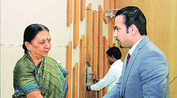 Anandiben Patel meets the Prince of Dubai Sheikh Majid Al Mualla in Gandhinagar on Wednesday. PTI 