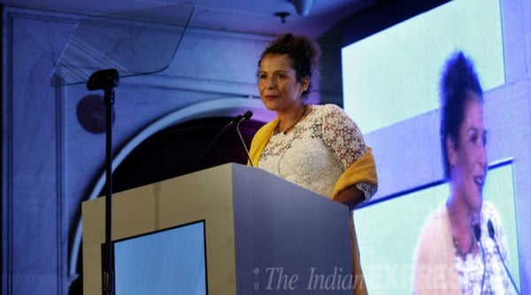 First Ramnath Goenka Memorial lecture by journalist Mariane Pearl in New Delhi. (Source: Express photo by Neeraj Priyadarshi) 