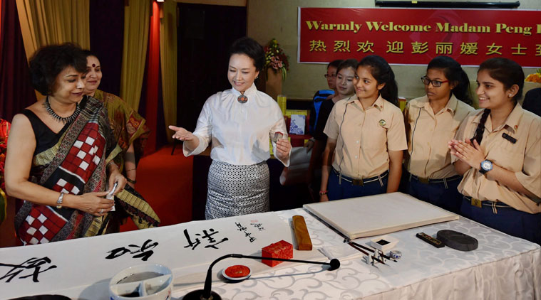 China's first lady Peng Liyuan during a visit to the Tagore International School in New Delhi on Thursday. (Source: PTI)
