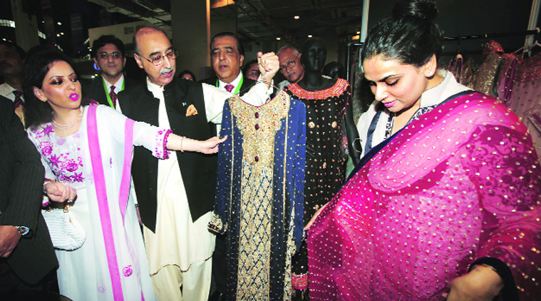 Pak envoy Abdul Basit and his wife at the exhibition. (Source: Express file)