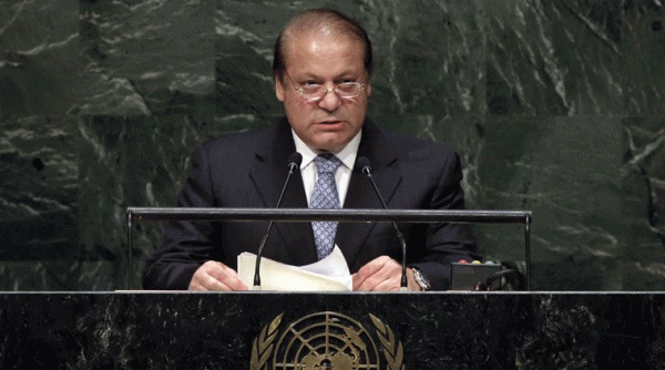 Prime Minister Muhammad Nawaz Sharif, of Pakistan, addresses the 69th session of the United Nations General Assembly, at U.N. headquarters, Friday, Sept. 26, 2014. (AP Photo)