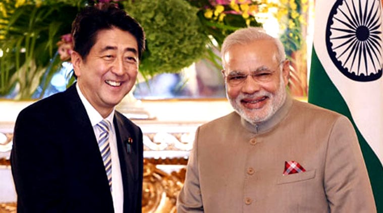 Minister Narendra Modi with his Japanese counterpart Shinzo Abe before a delegation level meeting during his visit to Tokyo. (Source: PTI Photo)