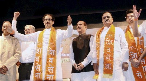 Shiv Sena Chief Uddhav Thackeray during a meeting of party MPs and MLAs in Mumbai on Sunday. (Source: PTI) 