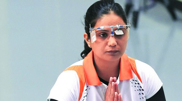 Shweta Chaudhary after winning the bronze in the women’s 10 metre air pistol event at Incheon on Saturday. 