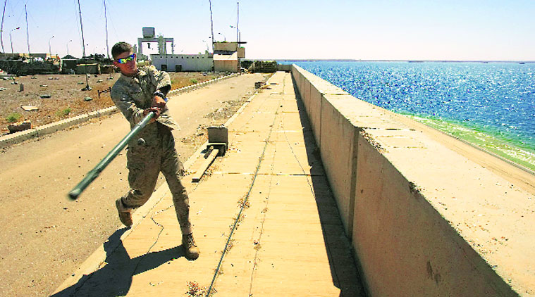 A US Marine at the Haditha Dam in 2005. ( Source: AP )
