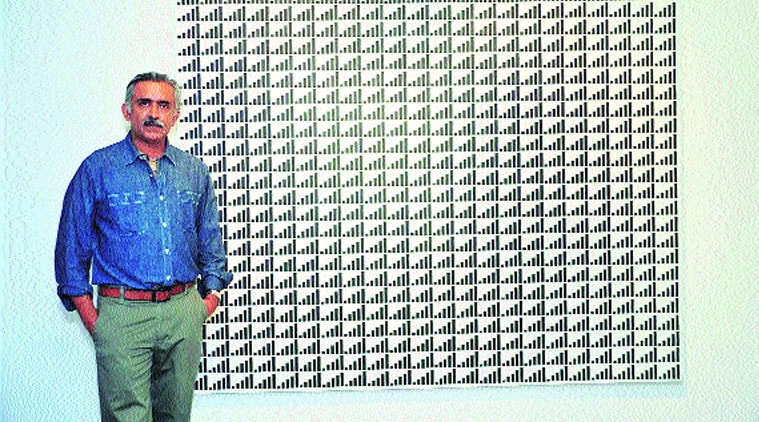 Md Ali Talpur and some of his works on display