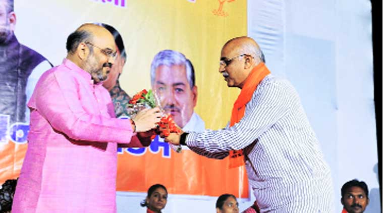 Amit Shah at a Gujarati New Year meet in Ahmedabad on Wednesday evening. (Source: Express photo)