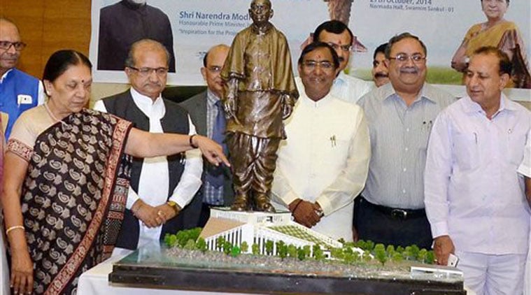 Gujarat CM Anandiben Patel during Work Order Issuance Ceremony of Statue of Unity in Gandhinagar on Monday. (Source: PTI)
