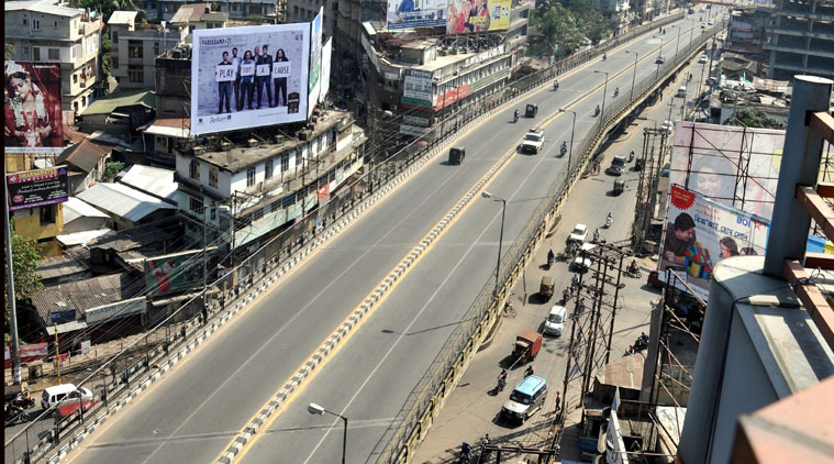 The Ulubari flyover wears a deserted look during 12-hour Assam bandh called by the Bajrang Dal to protest against the All India United Democratic Front’s (AIUDF) alleged links with jihadi and terror outfits in Bangladesh, in Guwahati. (Source: PTI)