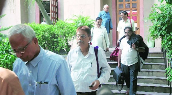 CPI(M) leaders at the party office in New Delhi on Sunday. (Express photo by Amit Mehra)