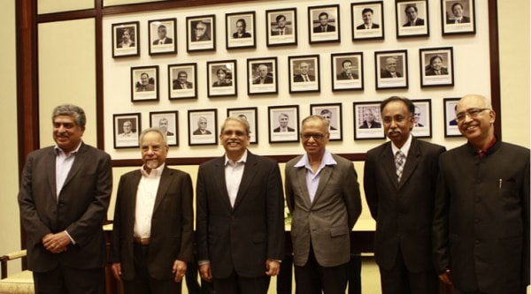  Others from the six member founding team including N R Narayana Murthy, K Dinesh, Nandan Nilekani, S D Shibulal and N S Raghavan were also present at the ceremony. (Source: Indian Express photo)