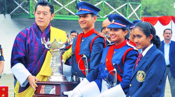 Bhutan king Jigme Khesar Namgyel Wangchuck gives awards to students during Founder’s Day celebration of Lawrence School at Sanawar on Saturday. (Source: Express photo by Sahil Walia)