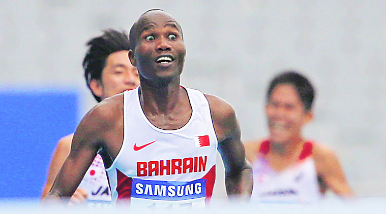 Bahrain’s Ali Hasan Mahboob beat Japan’s Kohei Matsumara by just one second  in the 42.195 km event on Friday. (Source: Reuters)