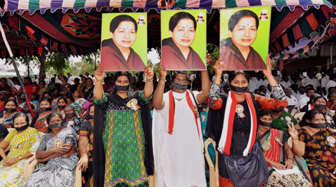 IADMK supporters protest against the AIADMK chief Supremo J Jayalalitha's conviction.