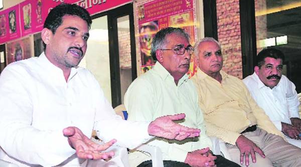 Deepak Nagpal, brother-in-law of Gagandeep, with other relatives at the press conference in Ludhiana on  Tuesday.  (Express photo by Gurmeet Singh)