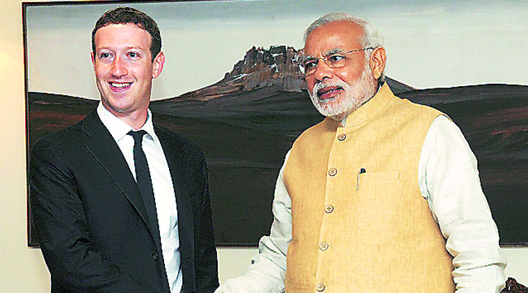 Mark Zuckerberg and Modi in New Delhi, Monday. (Source: Reuters)
