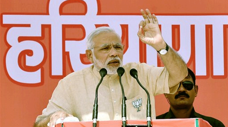 Prime Minister Narendra Modi addresses an election campaign rally in Sirsa on Saturday.