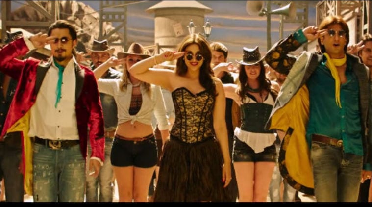 The video features the lead actors – Ranveer Singh, Parineeti Chopra and Ali Zafar dressed in cowboy gear as they dance to the music. 