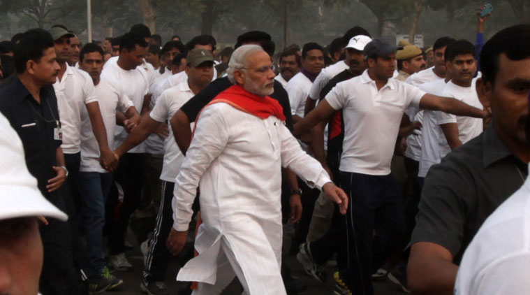 Modi paid floral tributes at the statue of independent India's first home minister at Patel Chowk, Parliament Street. (Source: Express photo by Amit Mehra)