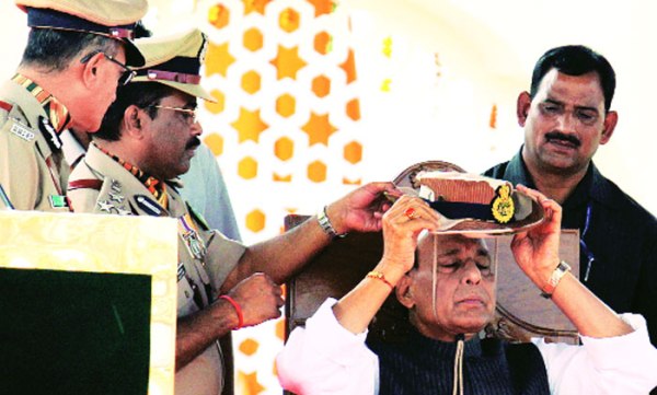 Rajnath Singh during Raising Day parade of the ITBP in Greater Noida Friday. 