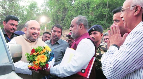 Amit Shah at an event to celebrate Chhath puja, in Ahmedabad on Wednesday.