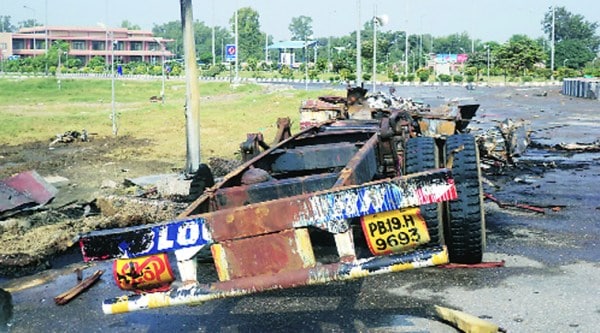 The remains of the truck after the blast on Wednesday. RANA Source: SIMRANJIT SINGH