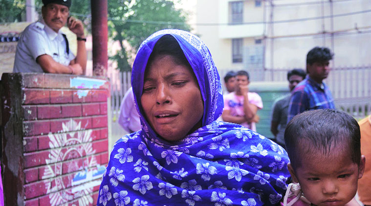 Korban shah’s wife Arjina Begum after filing a complaint at Entally police station in Kolkata on Thursday. (Source: Express photo)