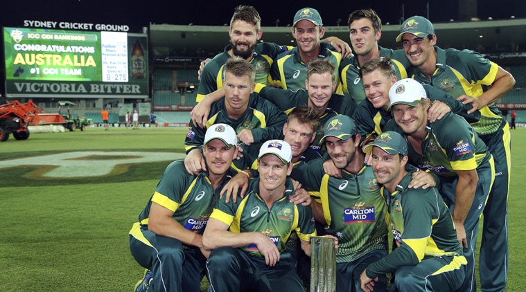 Australia's cricket team poses for a photo after winning their One Day International cricket series against South Africa (Source: AP)