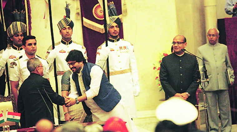Babul Supriyo with President Pranab Mukherjee after taking oath.